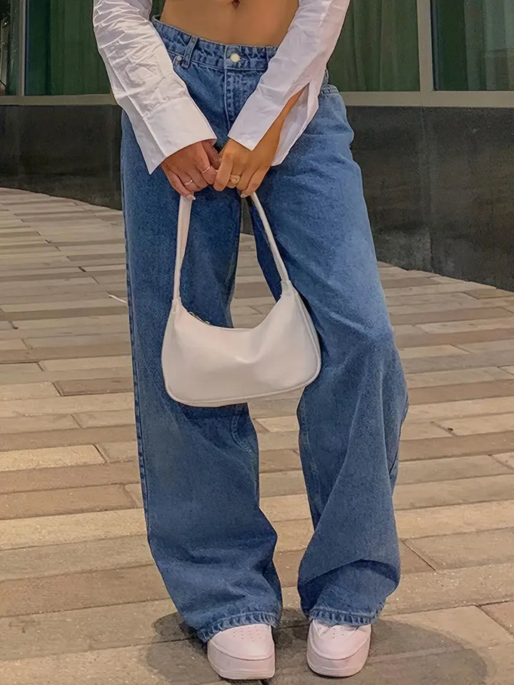 Mirla | Mörkblå Lös Baggy Boyfriend Jeans med Låg Midja-Eva Jonsson