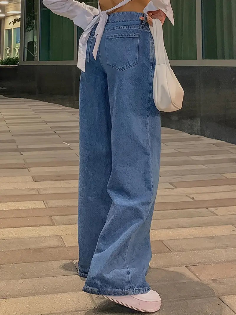 Mirla | Mörkblå Lös Baggy Boyfriend Jeans med Låg Midja-Eva Jonsson