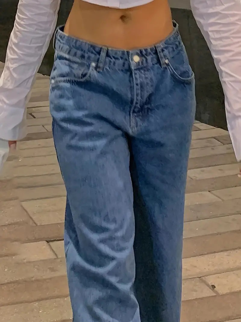 Mirla | Mörkblå Lös Baggy Boyfriend Jeans med Låg Midja-Eva Jonsson