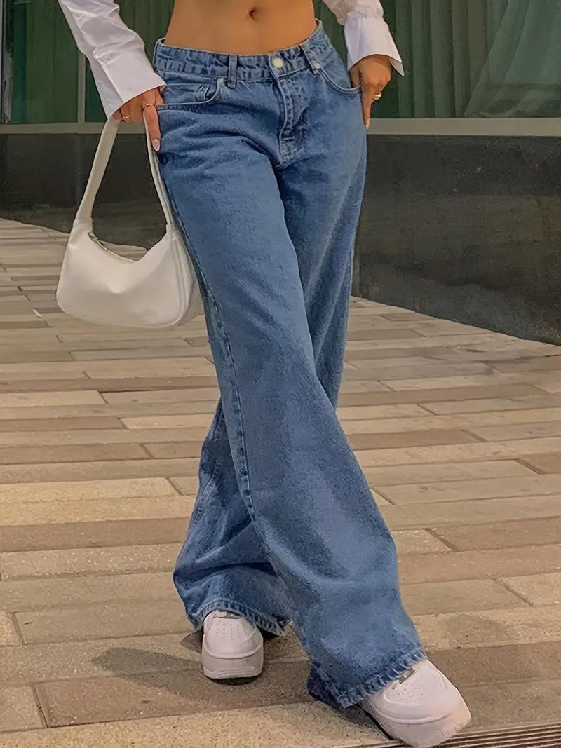 Mirla | Mörkblå Lös Baggy Boyfriend Jeans med Låg Midja-Eva Jonsson