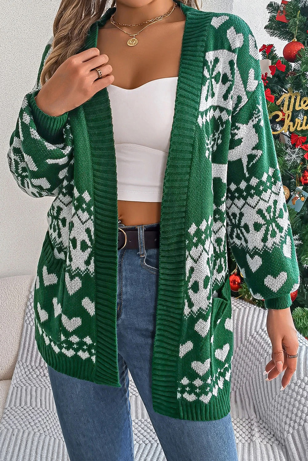 Mirla | Mörkgrön Jul Långärmad Cardigan-Eva Jonsson