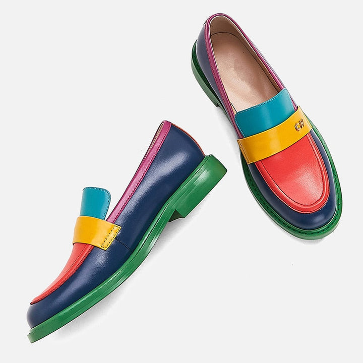 Mirla | Multi Color Block Äkta Läder Loafers-Eva Jonsson
