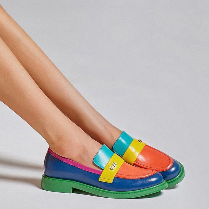 Mirla | Multi Color Block Äkta Läder Loafers-Eva Jonsson
