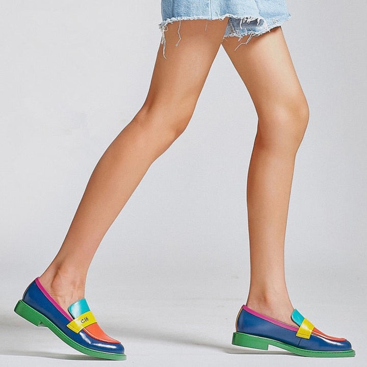 Mirla | Multi Color Block Äkta Läder Loafers-Eva Jonsson