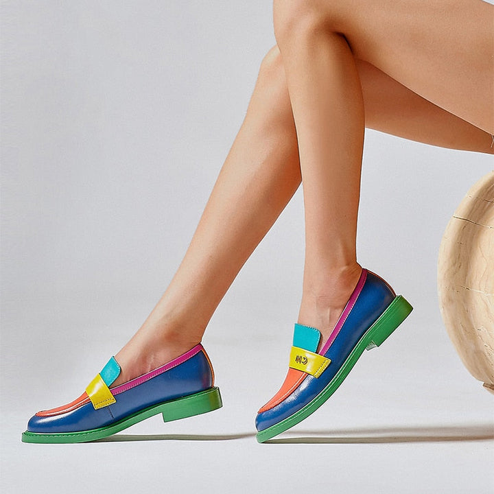 Mirla | Multi Color Block Äkta Läder Loafers-Eva Jonsson