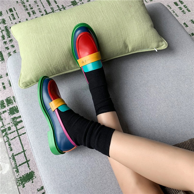 Mirla | Multi Color Block Äkta Läder Loafers-Eva Jonsson