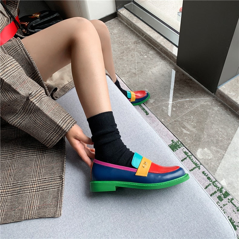 Mirla | Multi Color Block Äkta Läder Loafers-Eva Jonsson
