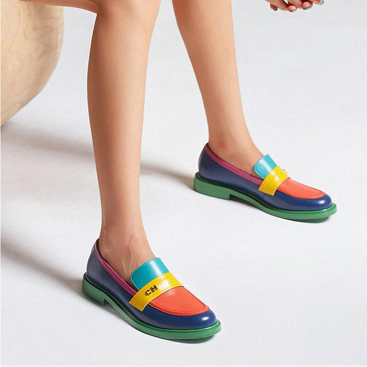 Mirla | Multi Color Block Äkta Läder Loafers-Eva Jonsson