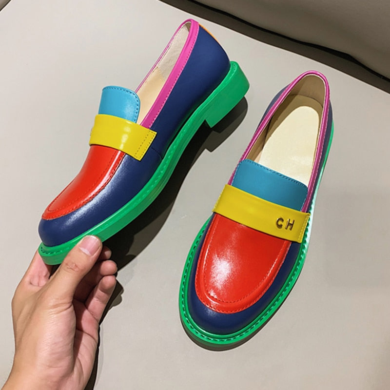Mirla | Multi Color Block Äkta Läder Loafers-Eva Jonsson