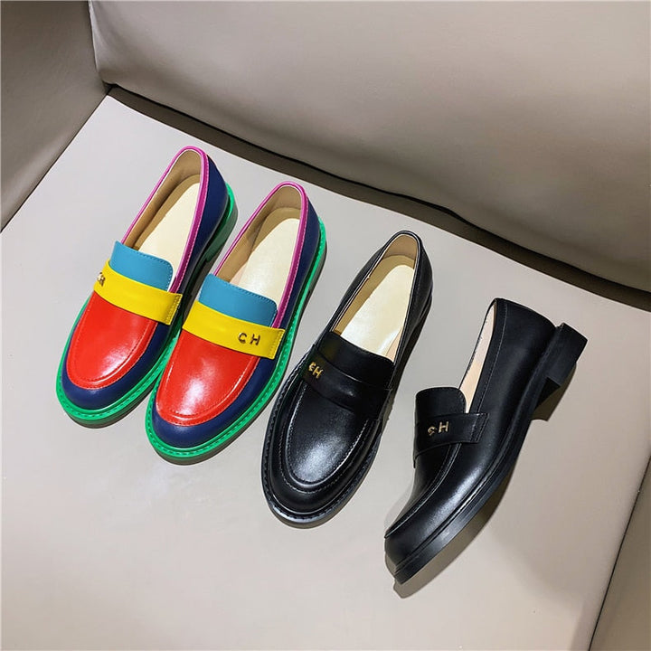 Mirla | Multi Color Block Äkta Läder Loafers-Eva Jonsson