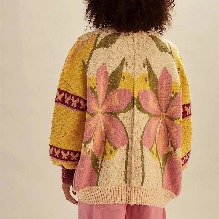 Mirla | Mysig Blommig Cardigan med Lös Passform och Långa Ärmar-Eva Jonsson