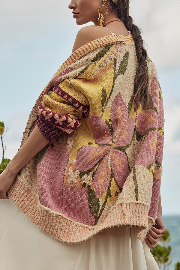 Mirla | Mysig Blommig Cardigan med Lös Passform och Långa Ärmar-Eva Jonsson