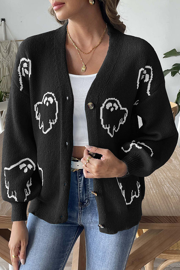 Mirla | Mysig Halloween Spöke Stickad Tröja med Knappar-Eva Jonsson