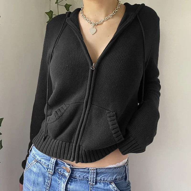 Mirla | Mysig Huvtröja Stickad Cardigan med Knapprad Fram-Eva Jonsson