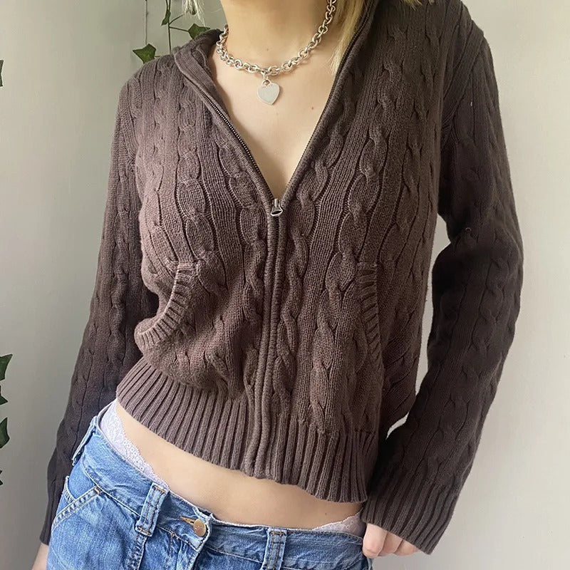 Mirla | Mysig Huvtröja Stickad Cardigan med Knapprad Fram-Eva Jonsson
