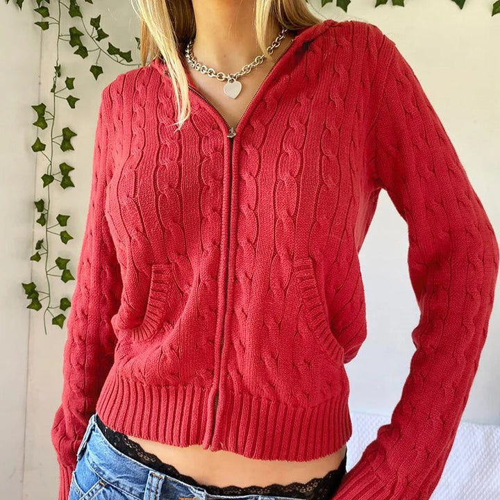 Mirla | Mysig Huvtröja Stickad Cardigan med Knapprad Fram-Eva Jonsson