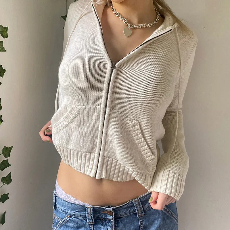 Mirla | Mysig Huvtröja Stickad Cardigan med Knapprad Fram-Eva Jonsson