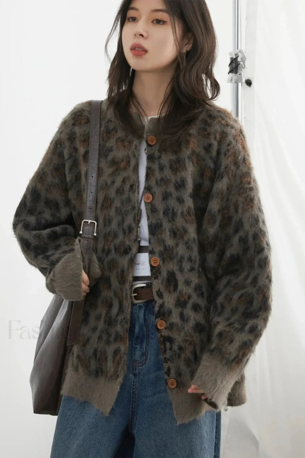 Mirla | Mysig Leopardmönstrad Enfärgad Cardigan-Eva Jonsson