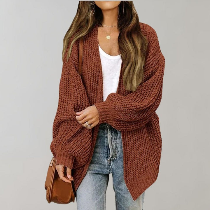 Mirla | Mysig Öppen Stickad Cardigan med Biskopsärm-Eva Jonsson