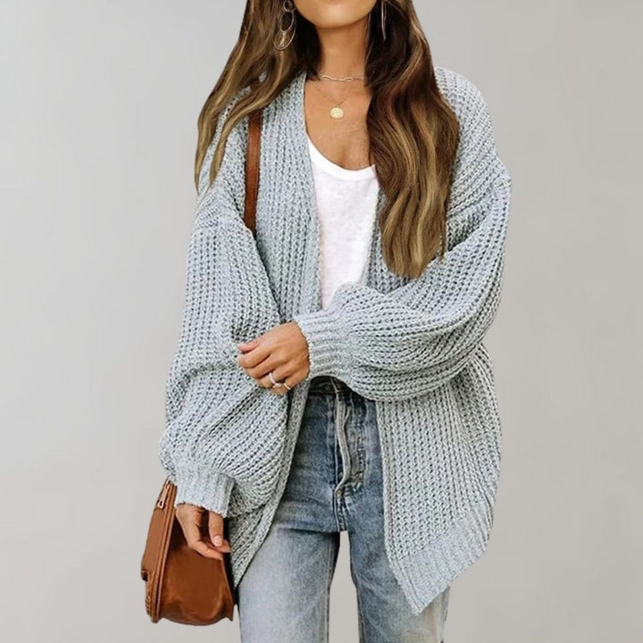 Mirla | Mysig Öppen Stickad Cardigan med Biskopsärm-Eva Jonsson