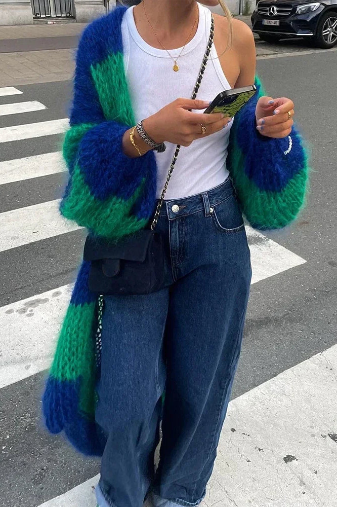 Mirla | Mysig Oversized Randig Stickad Cardigan-Eva Jonsson