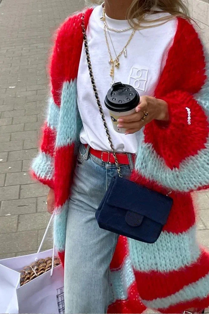 Mirla | Mysig Oversized Randig Stickad Cardigan-Eva Jonsson
