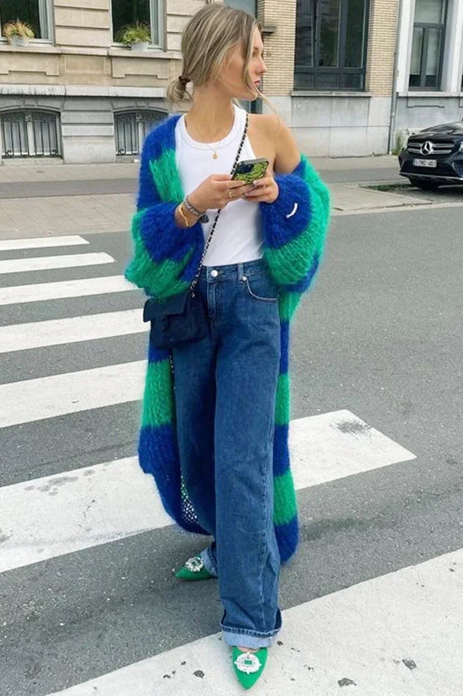 Mirla | Mysig Oversized Randig Stickad Cardigan-Eva Jonsson
