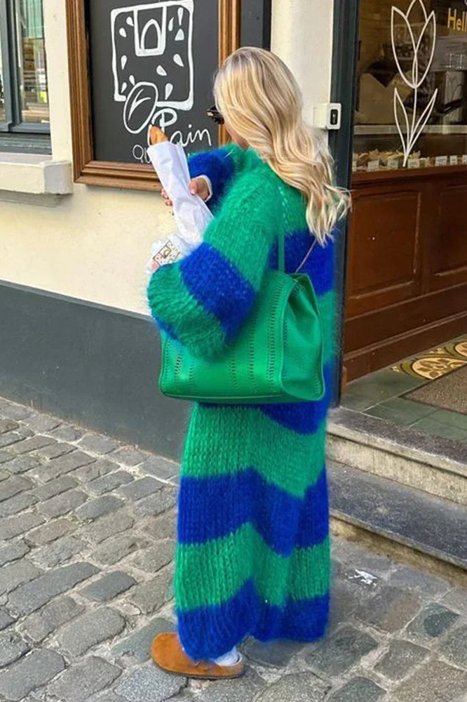 Mirla | Mysig Oversized Randig Stickad Cardigan-Eva Jonsson