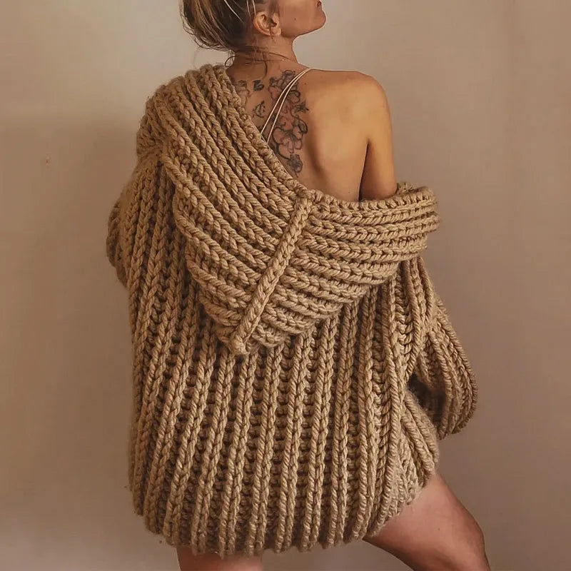 Mirla | Mysig Oversized Stickad Hoodie-Tröja-Eva Jonsson