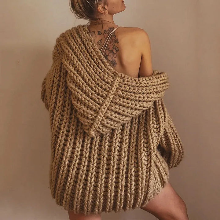 Mirla | Mysig Oversized Stickad Hoodie-Tröja-Eva Jonsson