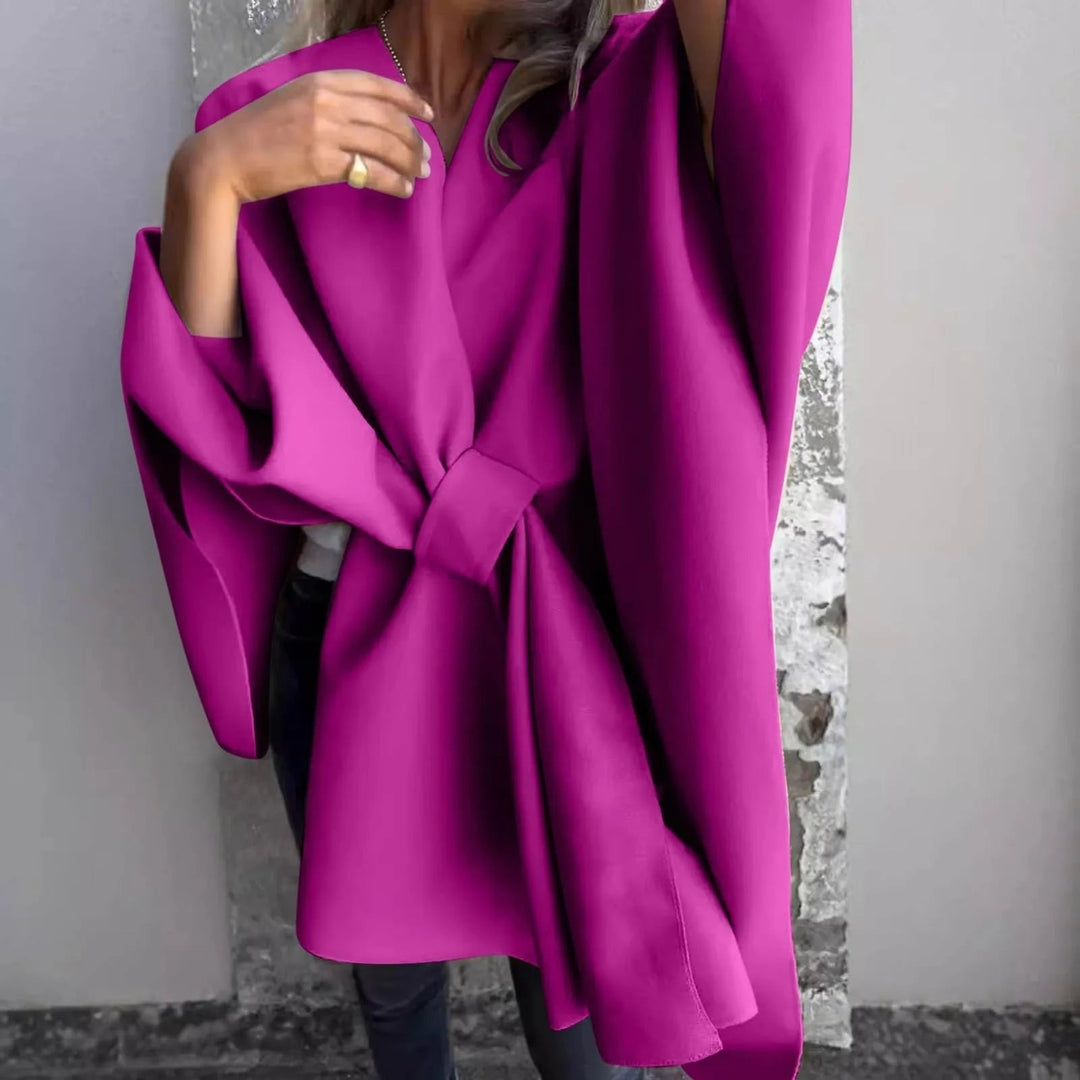 Mirla | Mysig Stickad Lång Cardigan med Fladdermusärmar-Eva Jonsson