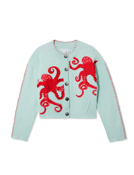 Mirla | Mysig Strandstickad Cardigan med Nautisk Bläckfiskdesign-Eva Jonsson