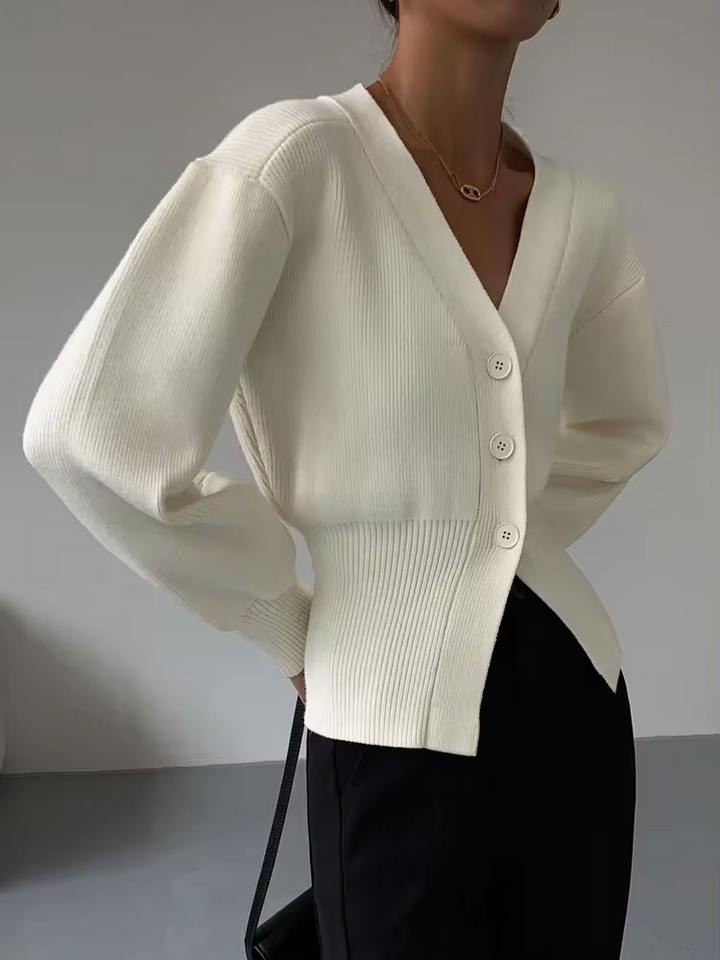 Mirla | Mysig Strickcardigan med V-Hals och Knapplist-Eva Jonsson