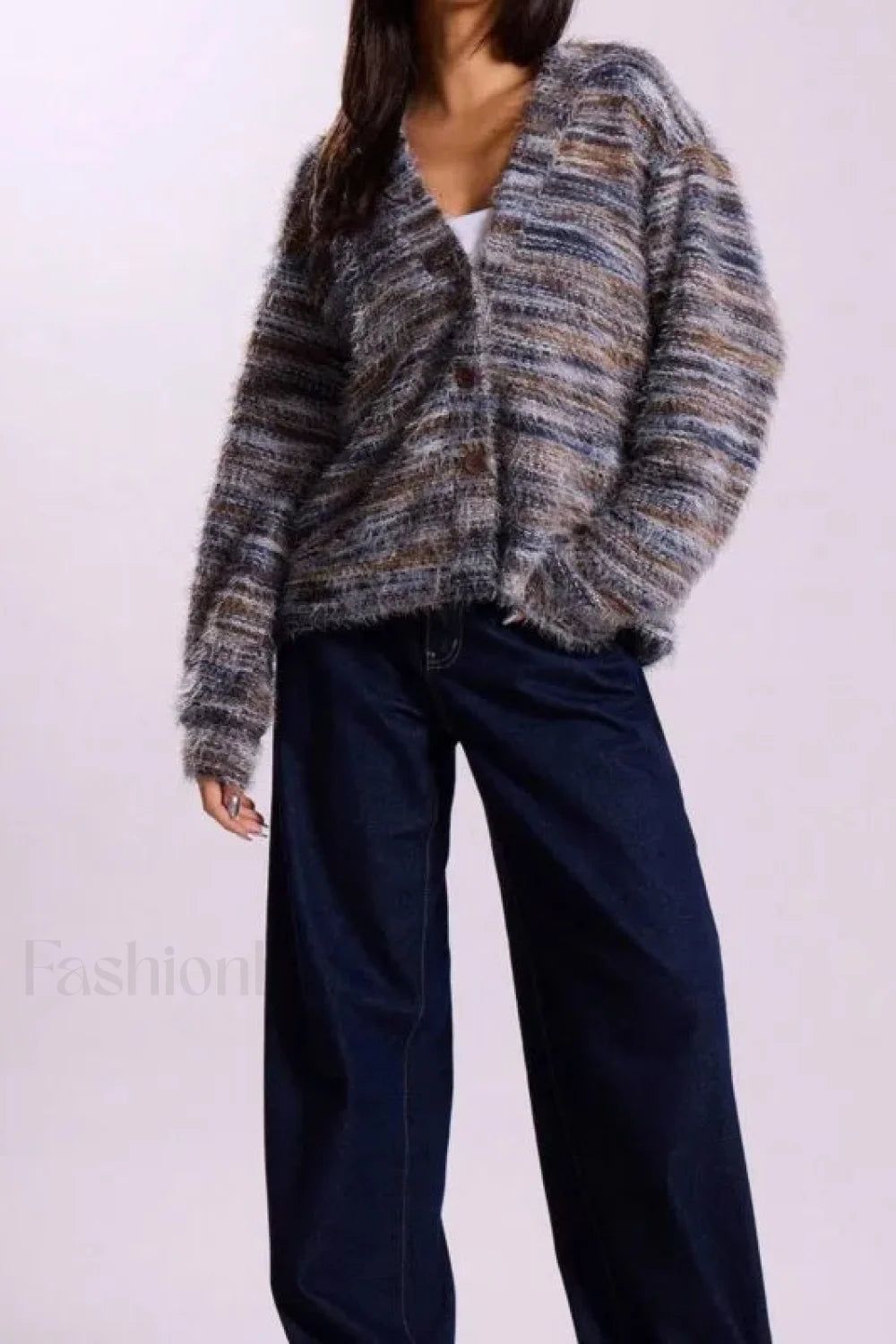 Mirla | Mysig Vintage Randig Cardigan med V-Ringning-Eva Jonsson