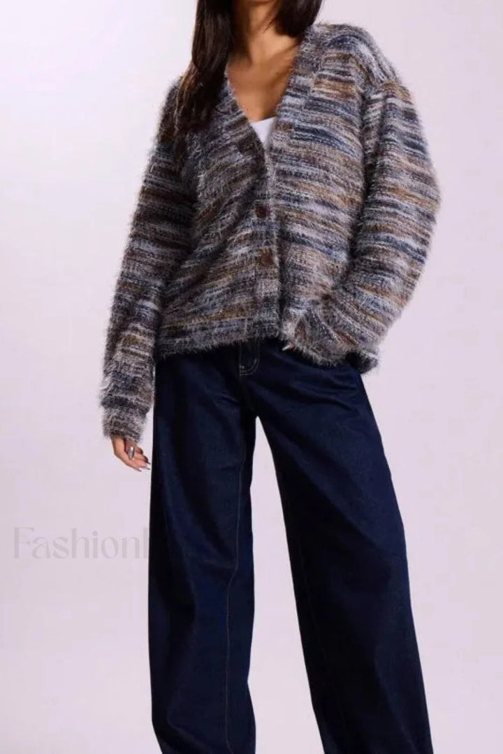 Mirla | Mysig Vintage Randig Cardigan med V-Ringning-Eva Jonsson