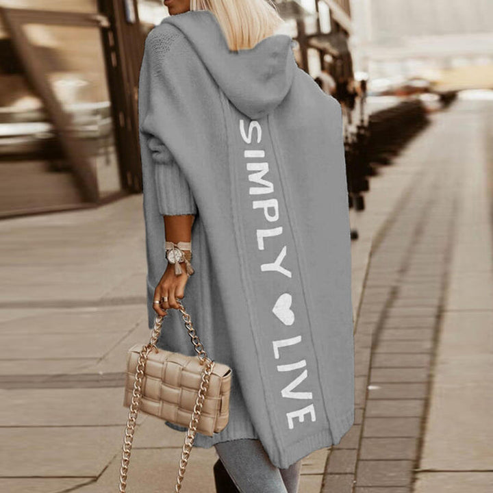 Mirla | Mysig hooded cozy cloak damstickad tröja med bokstäver tryck-Eva Jonsson