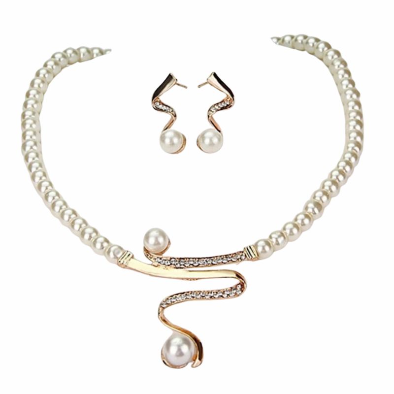 Mirla | Naturlig pärlhalsband + örhänge set guld-Eva Jonsson