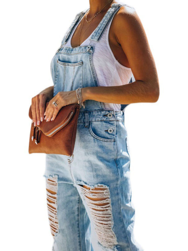 Mirla | Ny stil Avslappnad Pendlar Rivet Mid Waist Denim Overall-Eva Jonsson