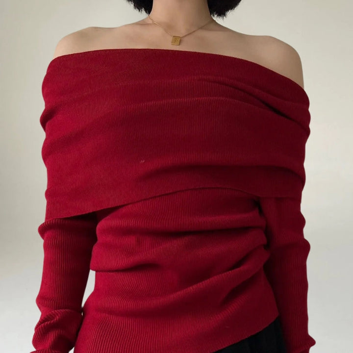 Mirla | Off-Shoulder Stickad Tröja Ribbstickad Tajt och Elegant Design-Eva Jonsson