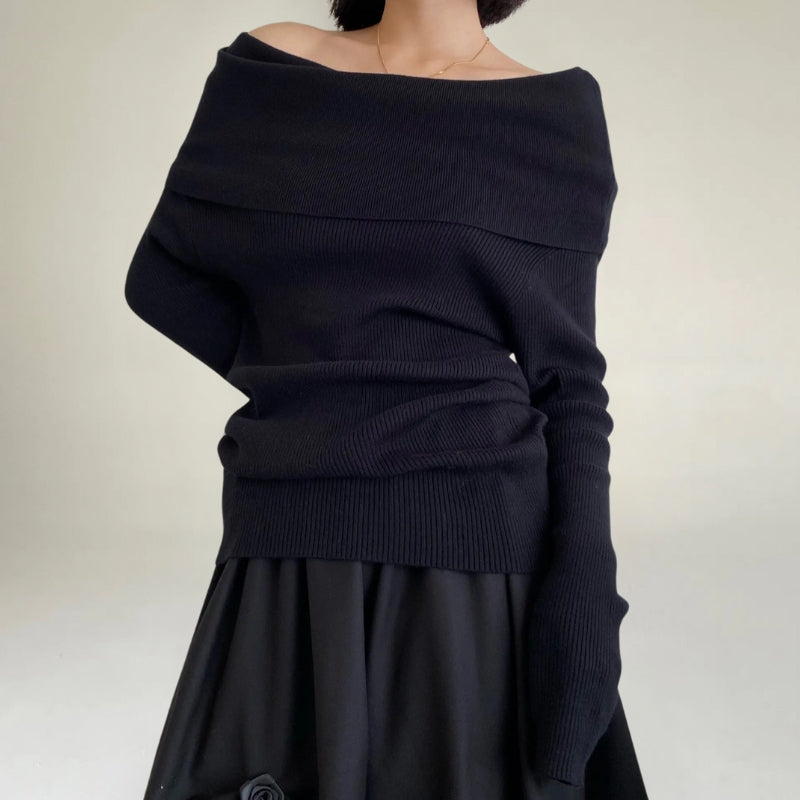 Mirla | Off-Shoulder Stickad Tröja Ribbstickad Tajt och Elegant Design-Eva Jonsson