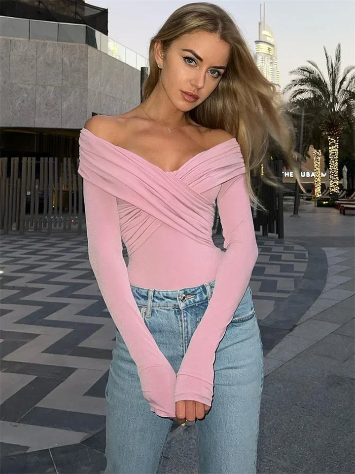 Mirla | Off-Shoulders Bodysuit Modern Elegant Plisserad Dam-Bodysuit-Eva Jonsson
