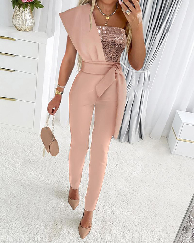 Mirla | One Shoulder Jumpsuit med paljetter och midjeband-Eva Jonsson