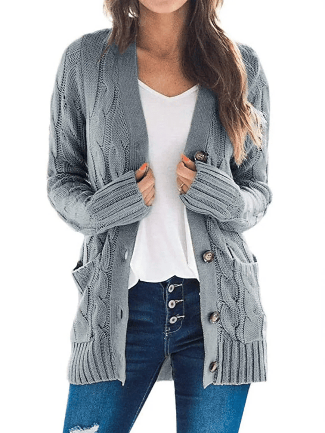 Mirla | Öppen Stickad Jacka med Flätmönster-Eva Jonsson