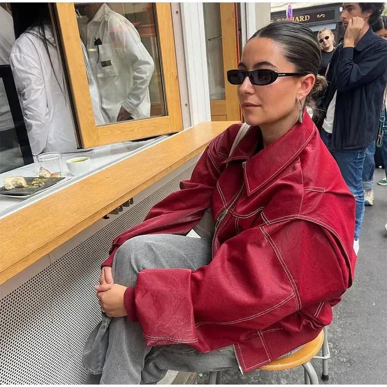 Mirla | Överdimensionerad Läderbomberjacka-Eva Jonsson