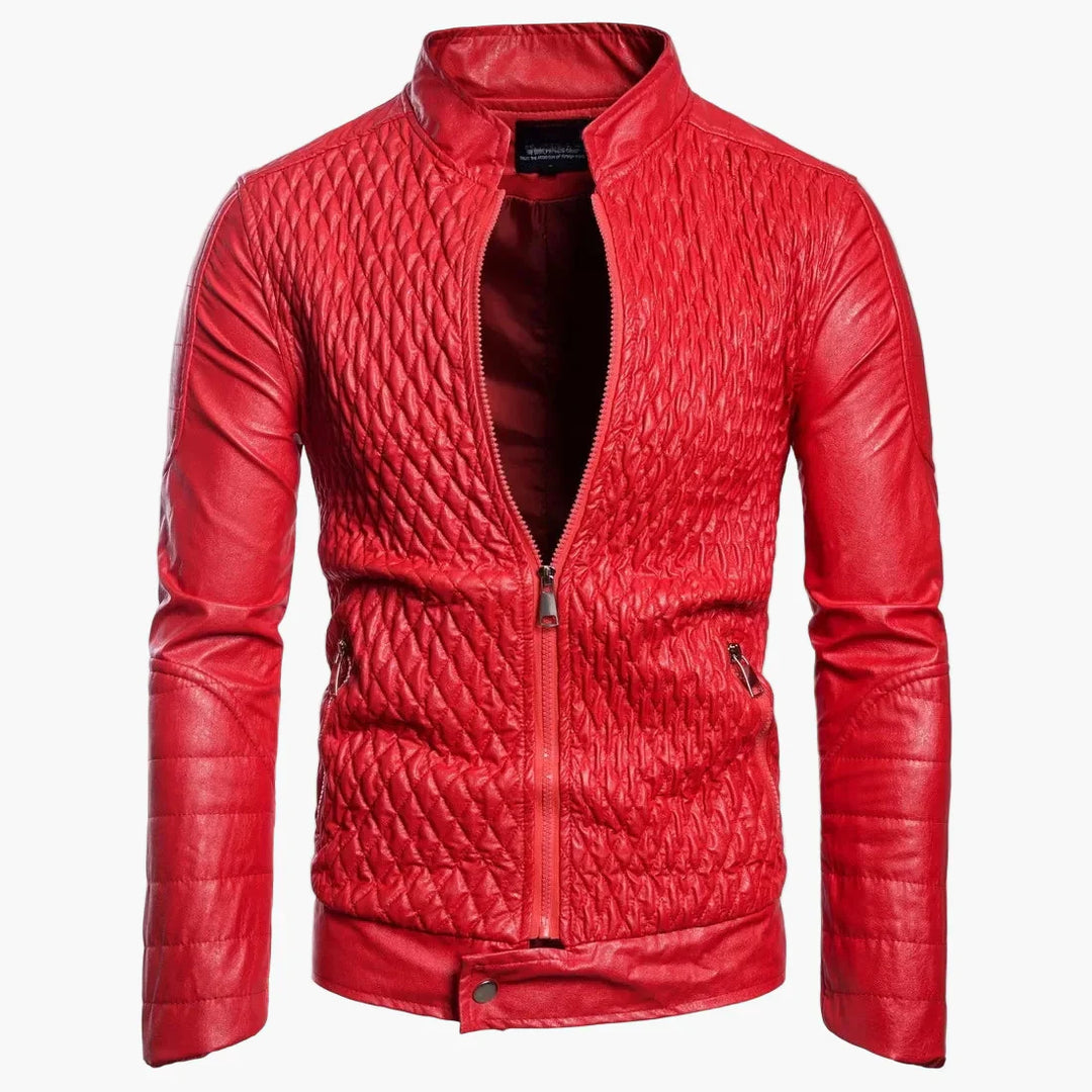 Mirla | Övergångjacka I Bikerstil med Ståkrage och Rombdesign - Perfekt för Vardag och Fritid-Eva Jonsson