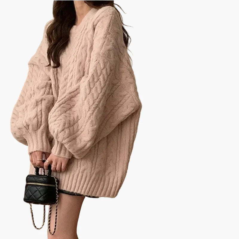 Mirla | Oversize Stickad Tröja I Löst Koreanskt Stil - Bekväm Vardaglig Look-Eva Jonsson