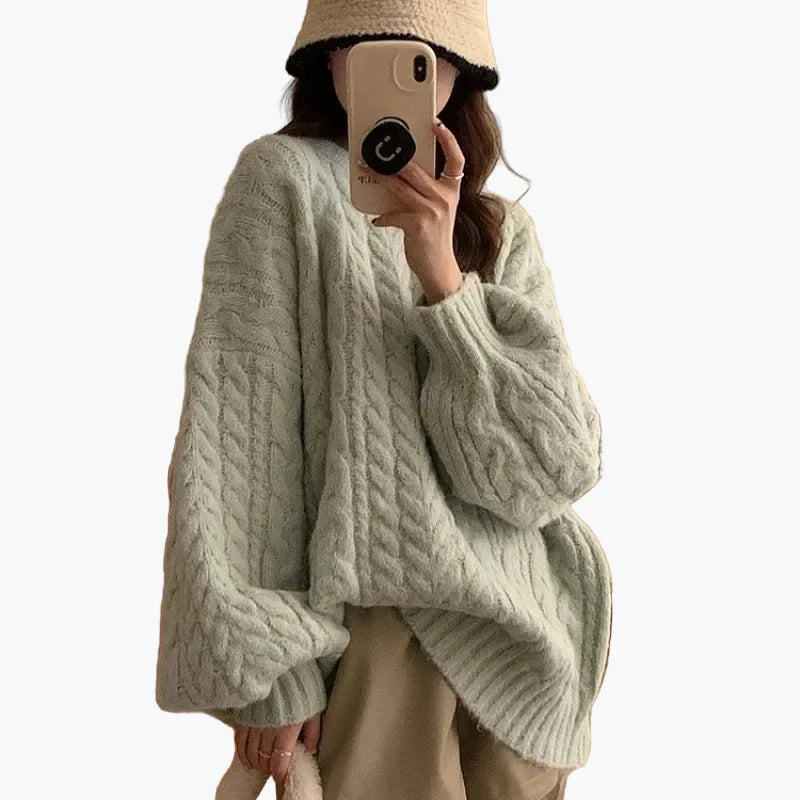 Mirla | Oversize Stickad Tröja I Löst Koreanskt Stil - Bekväm Vardaglig Look-Eva Jonsson