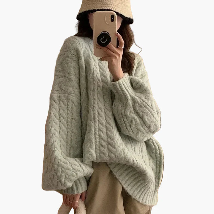 Mirla | Oversize Stickad Tröja I Löst Koreanskt Stil - Bekväm Vardaglig Look-Eva Jonsson