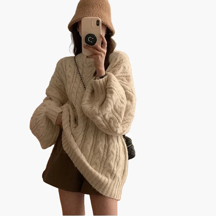 Mirla | Oversize Stickad Tröja I Löst Koreanskt Stil - Bekväm Vardaglig Look-Eva Jonsson