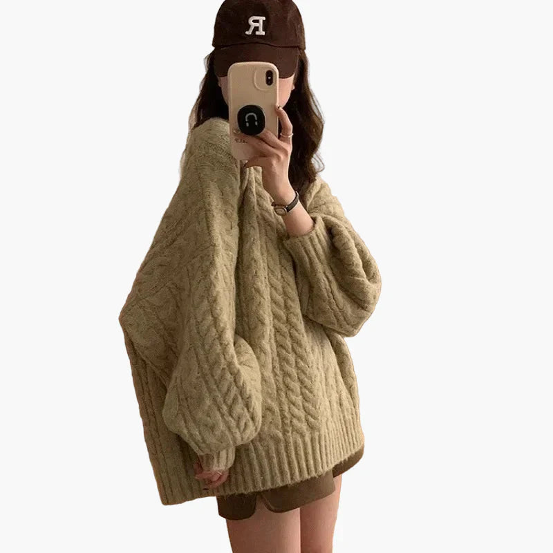 Mirla | Oversize Stickad Tröja I Löst Koreanskt Stil - Bekväm Vardaglig Look-Eva Jonsson